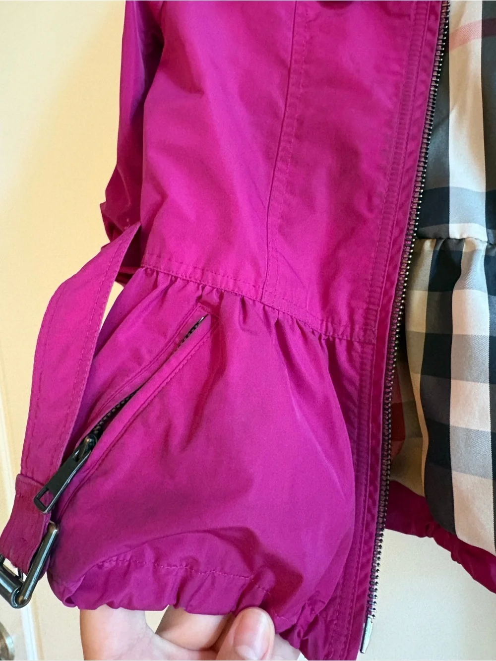 Burberry Bright Magenta Hooded Kids Raincoat with Belt